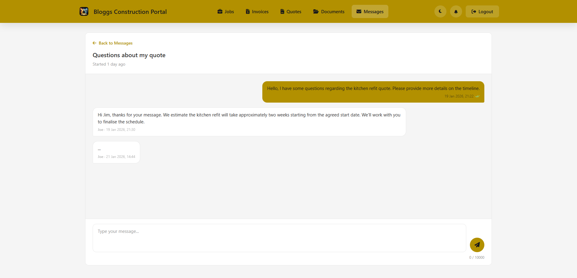 Two-way messaging between business and customer
