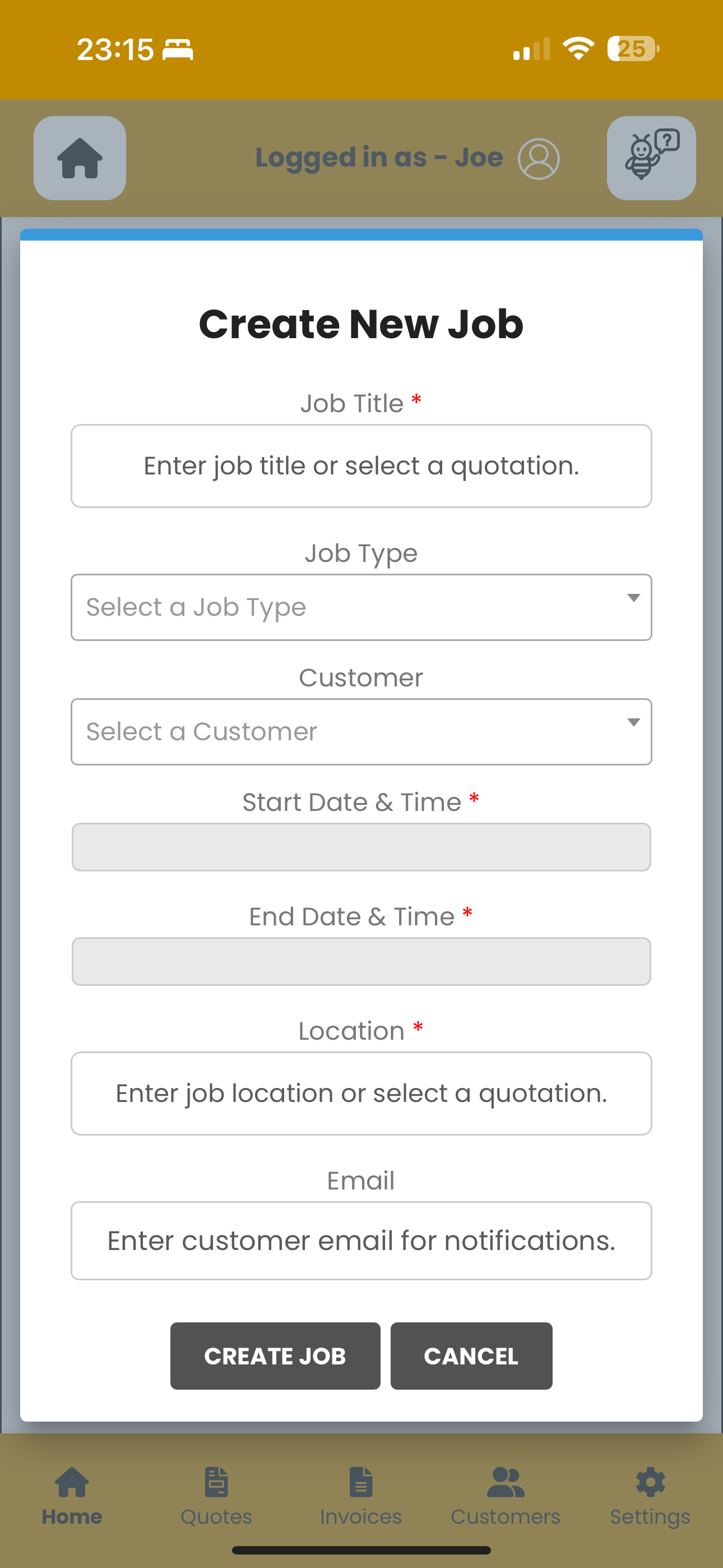 Create Job - Blank
